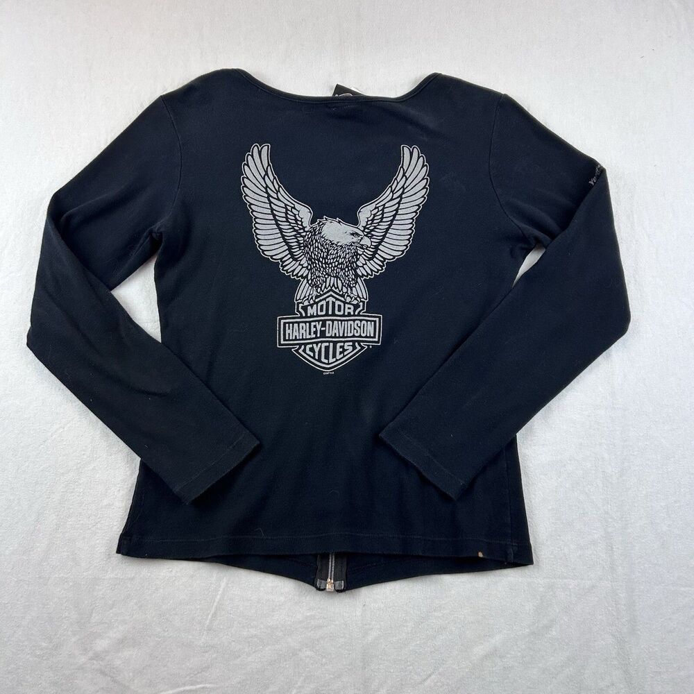 Harley Davidson Full Zip Long Sleeve Cardigan Womens L Black Yeager’s HD Sedalia
